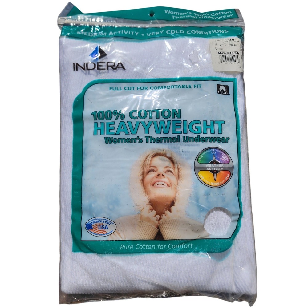 Indera Mills Womens White 100% Cotton Heavyweight Thermal Underwear Top Large